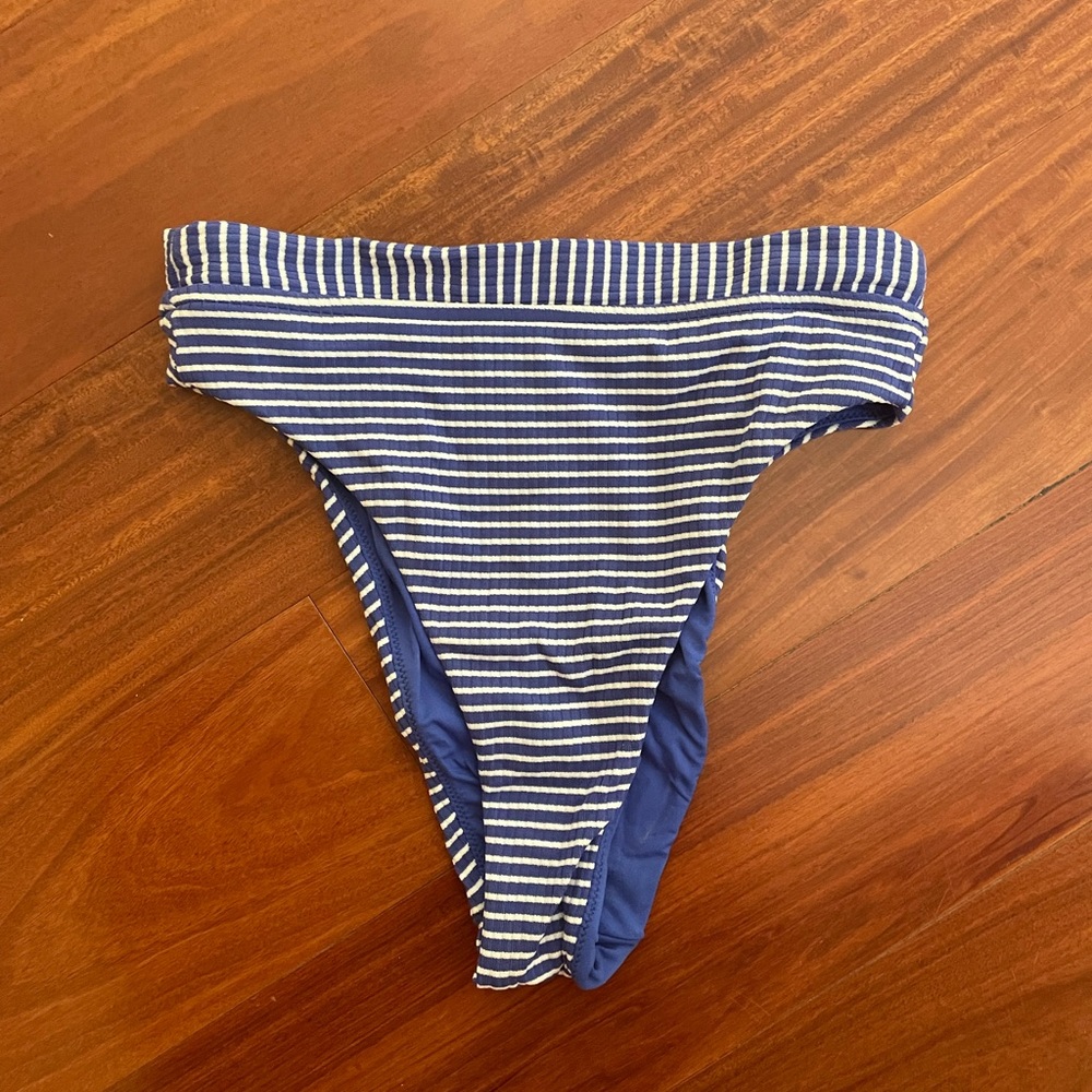 Seafolly blue and white high waisted bikini bottoms
